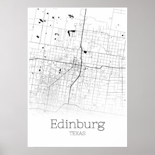 Carte Edinburg - Texas - Poster de la carte de vil