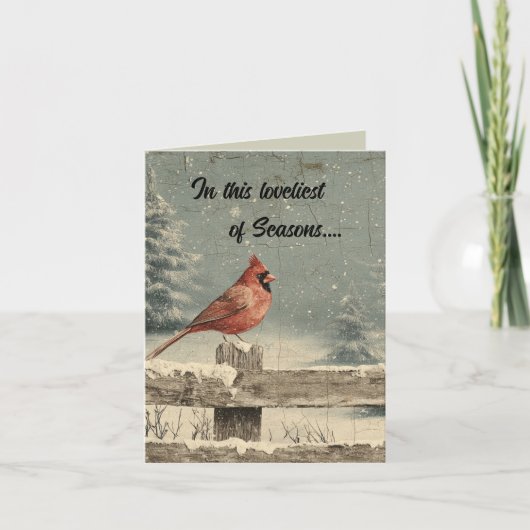 Carte Editable Cardinal on a Fence in Winter Christmas (Devant)