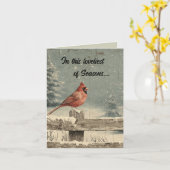 Carte Editable Cardinal on a Fence in Winter Christmas (Fleur jaune)