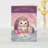 Carte éditable de fête des mères Hérissons mère et (Fleur jaune)