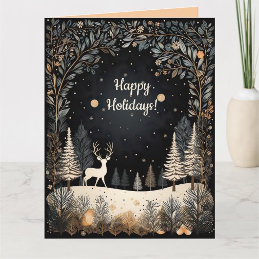 Carte Editable Deer in the Woods Happy Holidays  (Devant)