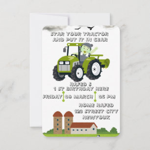 Carte Editable Démarrez Votre Tracteur 1er Anniversaire 