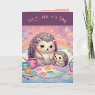 Carte Éditable Hérissons Mère et Bébé Fête des Mères