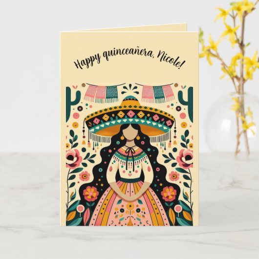 Carte Éditable Joyeux Quinceañera (Fleur jaune)