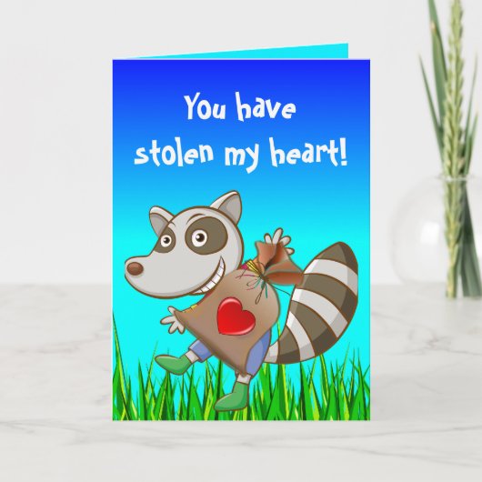 Carte Editable Raccoon Voler un coeur Saint-Valentin (Devant)