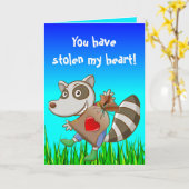 Carte Editable Raccoon Voler un coeur Saint-Valentin (Fleur jaune)