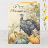 Carte Editable Thanksgiving Turquie Citrouilles et Feuil (Fleur jaune)