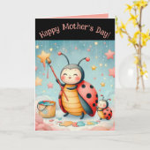 Carte éditables Fête des mères coccinelles maman e (Fleur jaune)