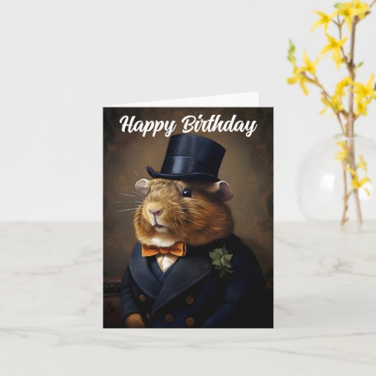 Carte Edwardian Guinée Pig Gentlemday Anniversaire (Fleur jaune)