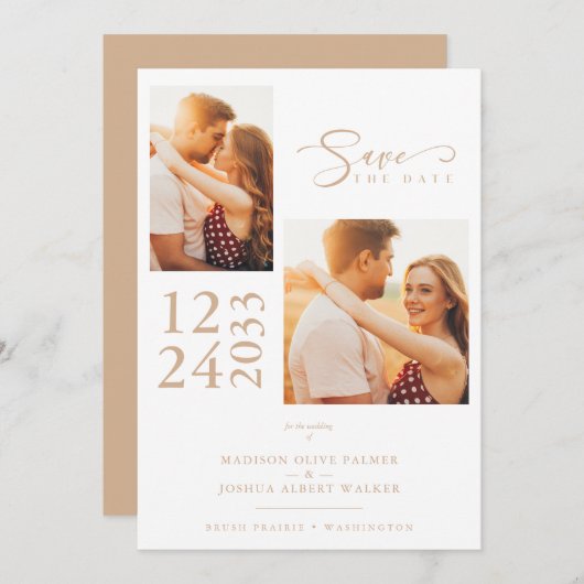 Carte Effet or élégant 2 Photos Mariage sophistiqué (Devant / Derrière)