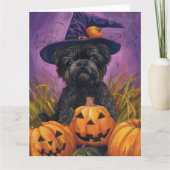 Carte Éffrayant Affenpinscher Halloween sorcière et Citr (Devant)