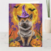 Carte Éffrayant Akita Halloween Witch et Citrouille (Devant)