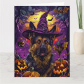 Carte Éffrayant allemand berger Halloween sorcier Citrou (Devant)