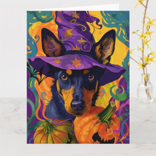 Carte Éffrayant australien Kelpie Citrouille Halloween (Fleur jaune)