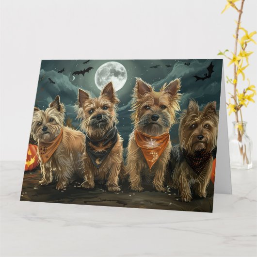 Carte Éffrayant australien Terrier Halloween (Fleur jaune)