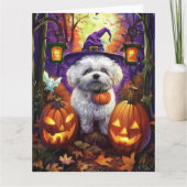 Carte Éffrayant Bichon Frise Halloween sorcière et Citro (Devant)
