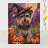 Carte Éffrayant Biewer Terrier Halloween Witch Et Citrou (Fleur jaune)