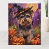 Carte Éffrayant Biewer Terrier Halloween Witch Et Citrou (Devant)