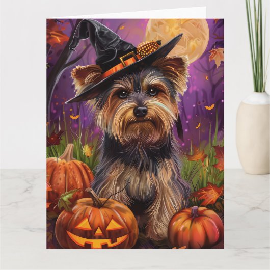 Carte Éffrayant Biewer Terrier Halloween Witch Et Citrou (Devant)
