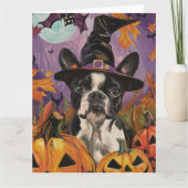 Carte Éffrayant Boston Terrier Halloween Witch Et Citrou (Devant)
