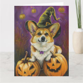 Carte Éffrayant Corgi Chien Halloween Citrouille sorcier (Devant)