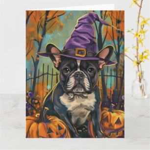 Carte Éffrayant Français Bulldog Halloween sorcière et C