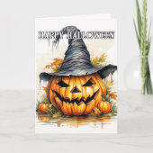 Carte Éffrayant Halloween Citrouille sorcière (Devant)