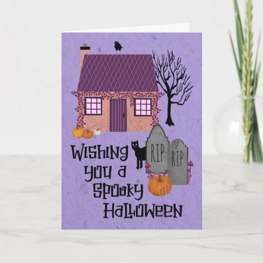 Carte Éffrayant Halloween Cottage cimetière (Devant)