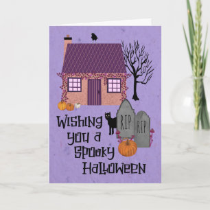 Carte Éffrayant Halloween Cottage cimetière