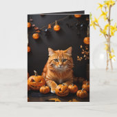 Carte Éffrayant Halloween Ginger Cat et vacances Citroui (Fleur jaune)