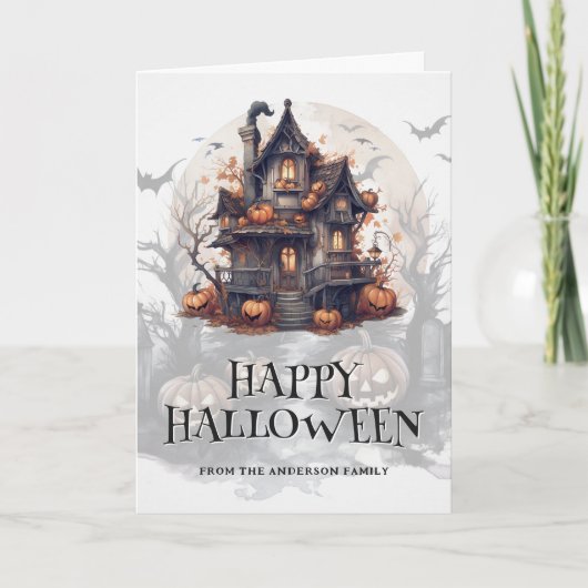 Carte Éffrayant Halloween Maison hantée chauves-souris C (Devant)