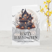 Carte Éffrayant Halloween Maison hantée chauves-souris C (Fleur jaune)