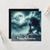 Carte Effrayant Halloween Werewolf (Devant/Arrière en situation)