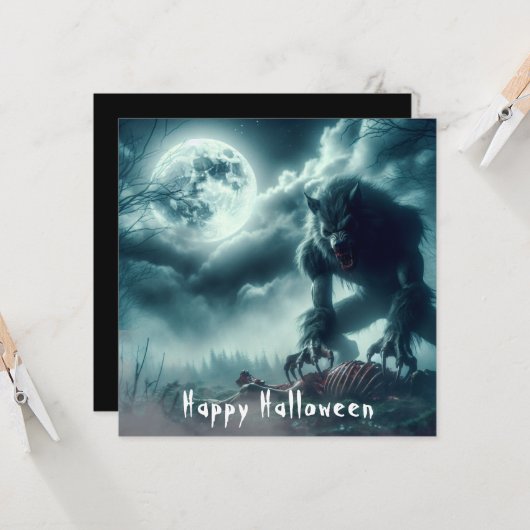 Carte Effrayant Halloween Werewolf (Devant/Arrière en situation)