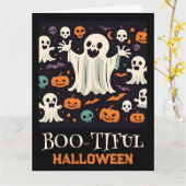 Carte Éffrayant Happy Ghost Boo-tiful Halloween (Fleur jaune)