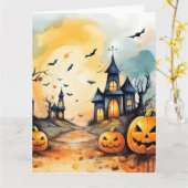 Carte Éffrayant Jack O’Lanterns Bats Ghost Halloween (Fleur jaune)