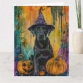 Carte Éffrayant Labrador Chien Halloween Sorcière Et Cit (Devant)