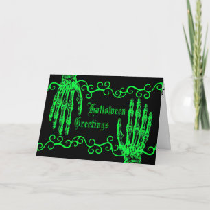 Carte Éffrayant néon vert Halloween mains zombies