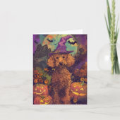 Carte Éffrayant Poodle Chien Halloween sorcière et Citro (Devant)