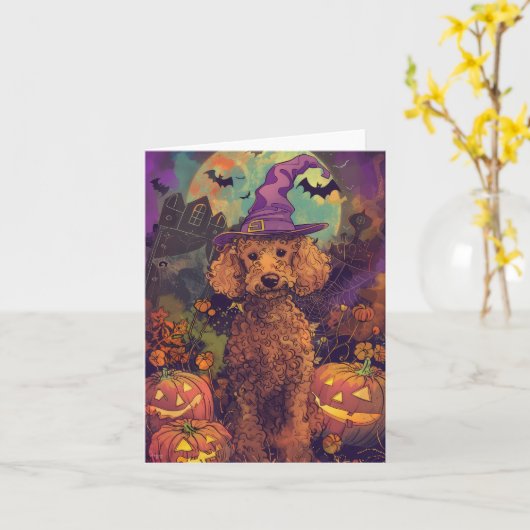 Carte Éffrayant Poodle Chien Halloween sorcière et Citro (Fleur jaune)