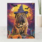 Carte Éffrayant Shar Pei Chien Halloween sorcière et Cit (Devant)