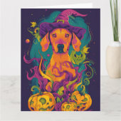 Carte Éffrayant Vizsla Chien Halloween sorcière et Citro (Devant)