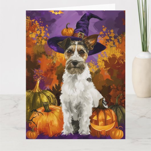 Carte Éffrayant Wirefox Terrier Chien Halloween Citrouil (Devant)