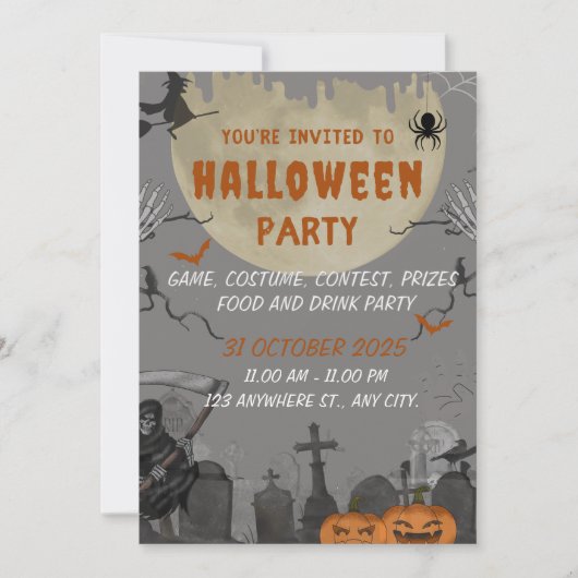 Carte éffrayante d'invitation de fête d'Halloween (Devant)