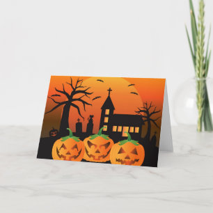 Carte éffrayante Halloween Citrouilles sculptés