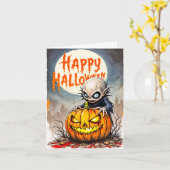 Carte Éffrayante petite vilaine vampire heureux Hallowee (Fleur jaune)