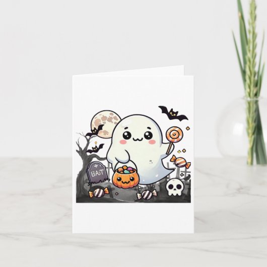 Carte Éffrayants amis mignons Halloween Ghost Citrouille (Devant)