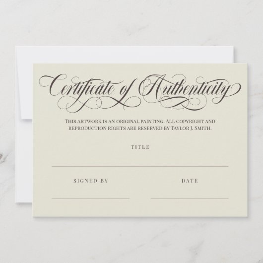 Carte Eggshell Brown Swirls Certificat d'authenticité (Devant)