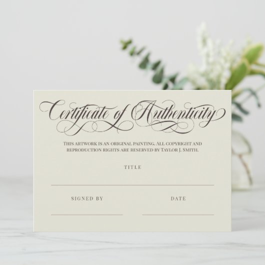 Carte Eggshell Brown Swirls Certificat d'authenticité (Debout devant)
