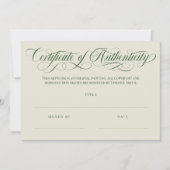Carte Eggshell Olive Swirls Certificat d'authenticité (Devant)